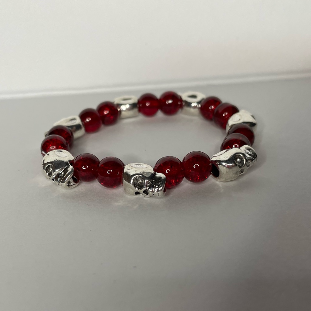 Handmade Red Skull Beaded Necklace